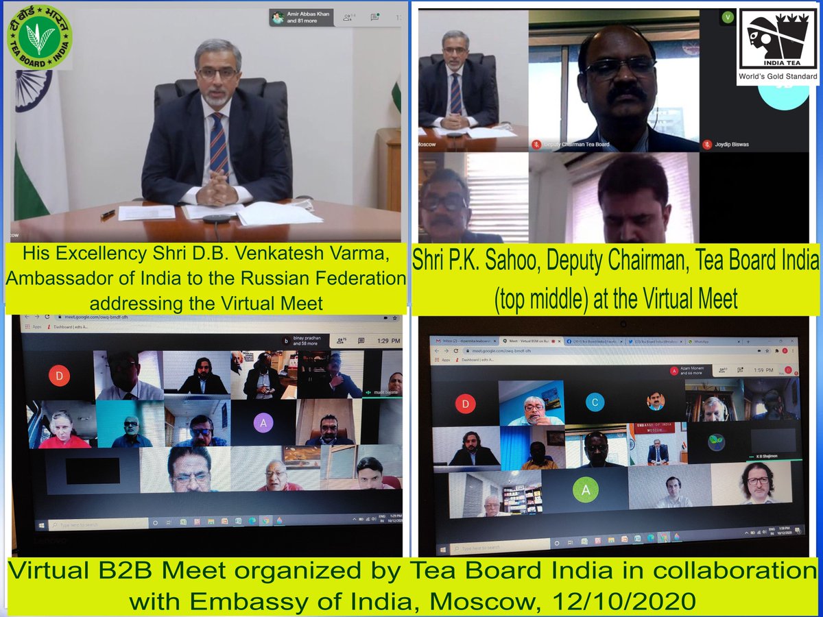 teaboardofindia's tweet photo. Tea Board India organized a Virtual B2B Meet on 12/10/2020 in collaboration with Embassy of India, Moscow, for enhanced marketing of the Indian Tea Sector in Russia https://t.co/4BBGXPPw91