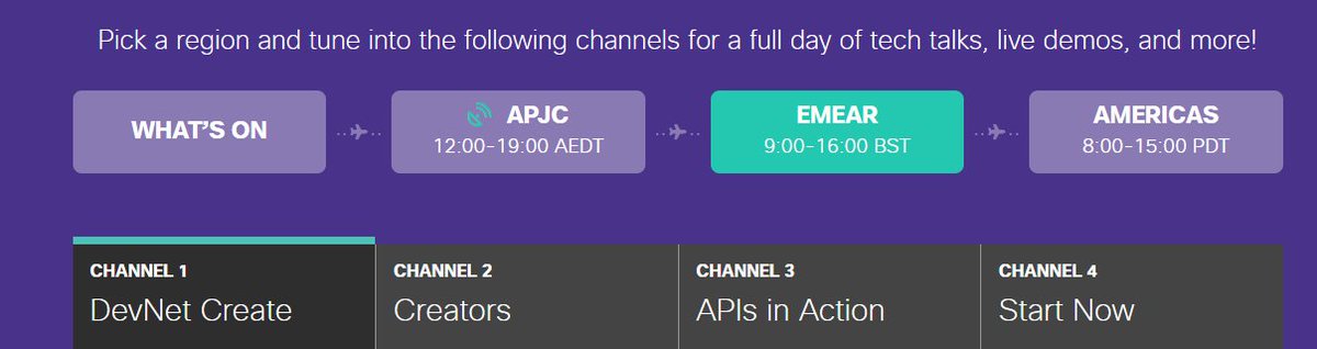 SteveSfartz's tweet photo. JOIN #DevNetCreate today Oct 13th
Full day event over 3 regions with 4 channels

EMEAR starts at 10:00 CET

Have questions regarding @CiscoDevNet developer program?
Ask us live in Create's chat window or on Webex Teams chat.
See U there!!!   #TeamDevNet https://t.co/gHLzozS9Jl https://t.co/DkkGYXD7Xw