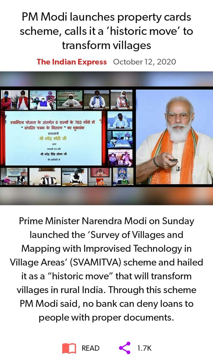 SetuveThe's tweet image. PM Modi launches property cards scheme, calls it a ‘historic move’ to transform villages
indianexpress.com/article/india/…

via NaMo App
