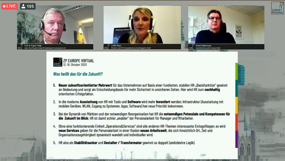 ZP_Universe's tweet photo. Wie wirkt der Turbo-Beschleuniger Corona auf die digitale Transformation und auf HR? Welche machbaren Zukunftsszenarien können gemeinsam diskutiert und entwickelt werden?
Diskutieren Sie noch bis 10:00 Uhr mit dem #zpthinktank #operations and #services der #zpe20virtual https://t.co/KQIrBl3EBM
