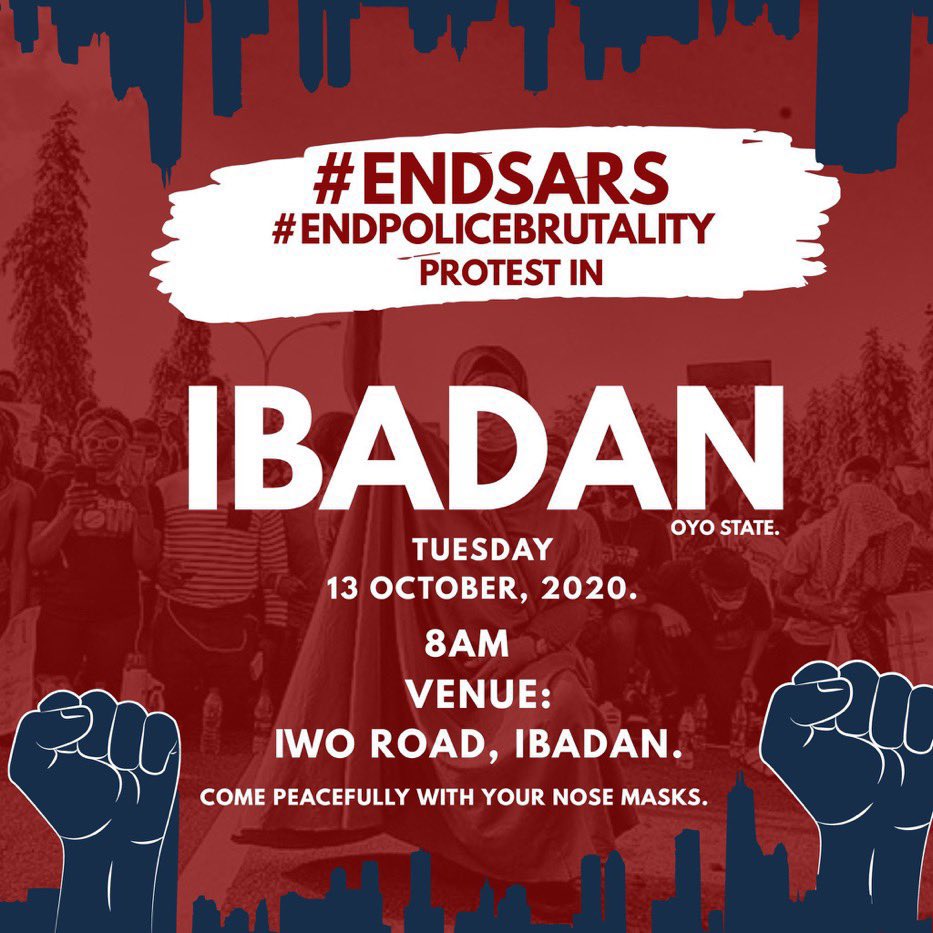 DSamsonItodo's tweet photo. If you are in these cities, please join the #EndSarsProtests #SARSMUSTEND to demand an end to police brutality in #Nigeria Let's march to demand justice for our brothers and sisters who were killed by police officers who were meant to protect them #EndSARS https://t.co/nwIgADmd9q