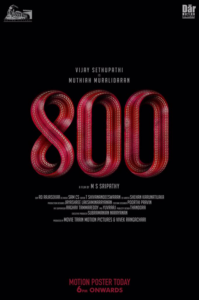 The success we know, but the journey we don’t! The motion poster of #800TheMovie will be out today evening! Stay tuned.❤️🏏

@VijaySethuOffl #MuthiahMuralidaran #MuralidaranBiopic @movietrainmp #MSSripathy #Vivekrangachari @proyuvraaj