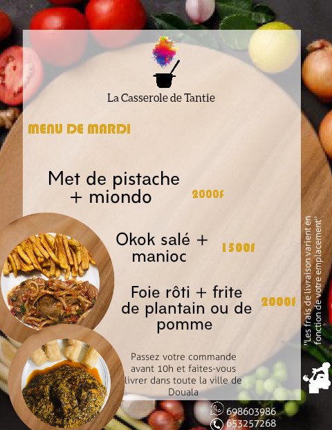 LTantie's tweet photo. Vous déjeunez avec quoi aujourd’hui 🤔 décidez vous avant 10h 🤭 et faites vous livrer à partir de 12h dans toute la ville de Douala 😊 #gardonslapêche✌🏾✌🏾 #livraisonadomicile #cameroun🇨🇲 #douala #bonappetit https://t.co/KNPK2wvAKv