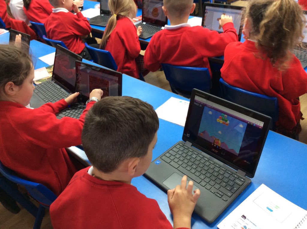 Class2Aspull's tweet image. Yesterday we enjoyed using our new school chrome books. We learned how to turn them on and login as well as getting used to using the keyboard #acpscomputing