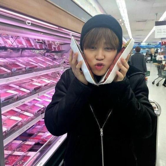 Jimin goofing around while you grocery shop,