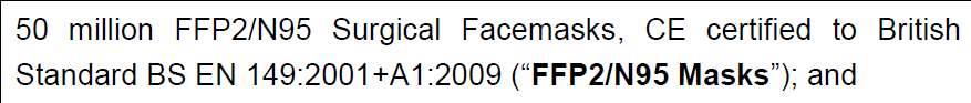 DHSC also purchased in the same contract ( https://www.contractsfinder.service.gov.uk/Notice/Attachment/fb25db67-3f7e-4078-b68a-13521eb361a9) 50m FFP2 facemasks for which it paid £155m giving a per unit price of £3.10.