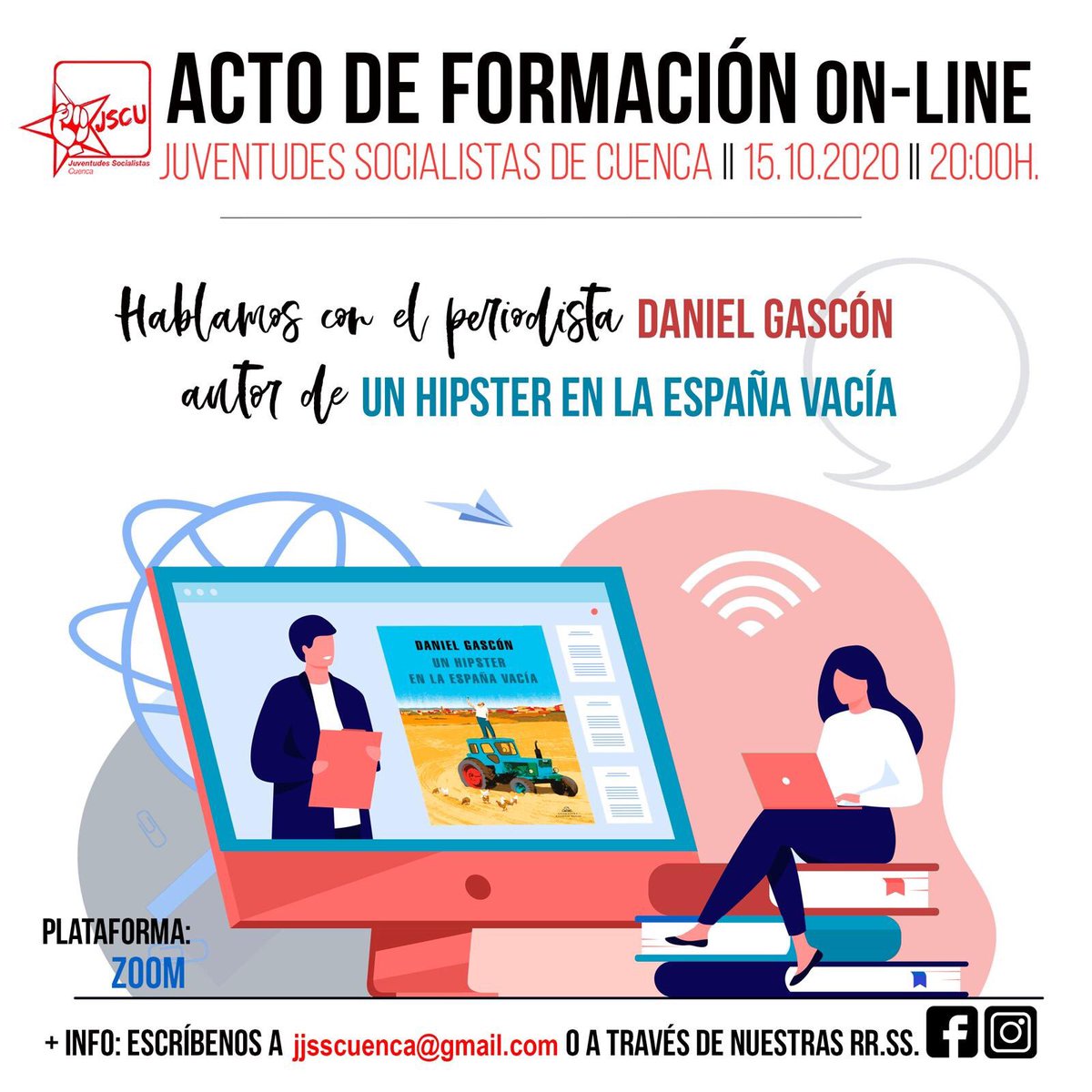 JSPCU's tweet image. Este próximo jueves día 15 tenemos un encuentro online con el periodista Daniel Gascón autor de ‘Un hipster en la España Vacia’. Mándanos tus preguntas a través de los comentarios de esta publicación y nos vemos el jueves! 👇