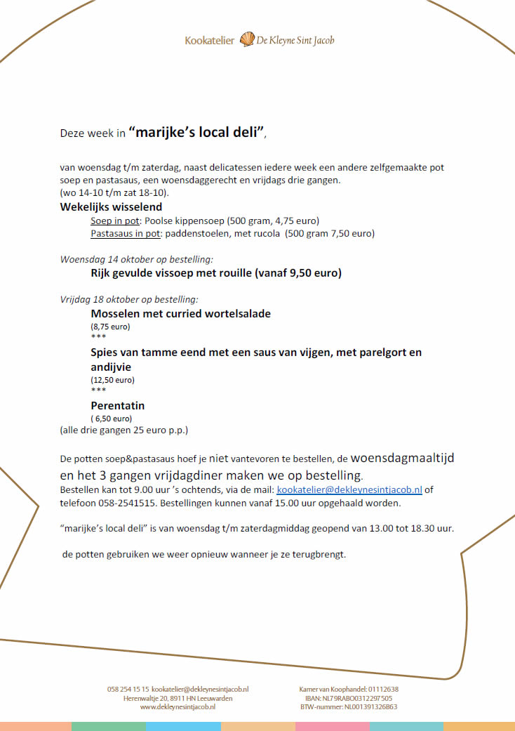 deze week in het Kookatelier weer kant en klare dagverse gerechten, dekleynesintjacob.nl/nl/coronacrisis #delicatessenleeuwarden #foodtogo #huisgemaakt #liefdeindekeuken #leeuwarden #fryslan #kookatelier