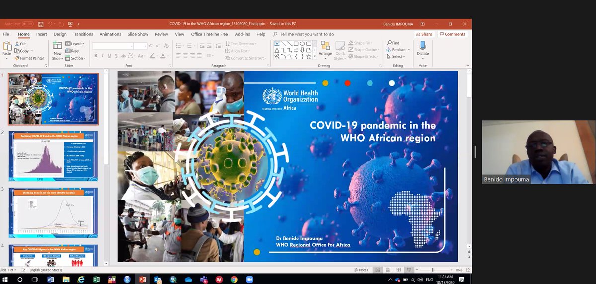 RSTMH's tweet photo. Dr Benido Impouma @WHOAFRO covers #COVID19 in #Africa. With a strong leadership from @MoetiTshidi, to country ownership &amp; local response, they're now seeing a decline in cases &amp; an R<1. Still, ~80% cases are asymptomatic so case tracking &amp; resilience building is key. #RSTMH2020 https://t.co/LyLToF5ZFg