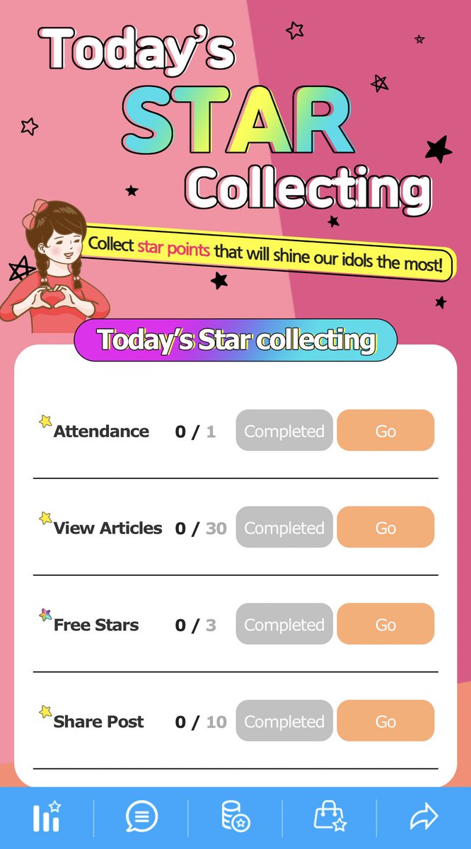 You can go to Daily Stars and collect more stars by completing the attendance check, viewing articles and more! You can also purchase Rainbow Stars and earn Additional Stars.