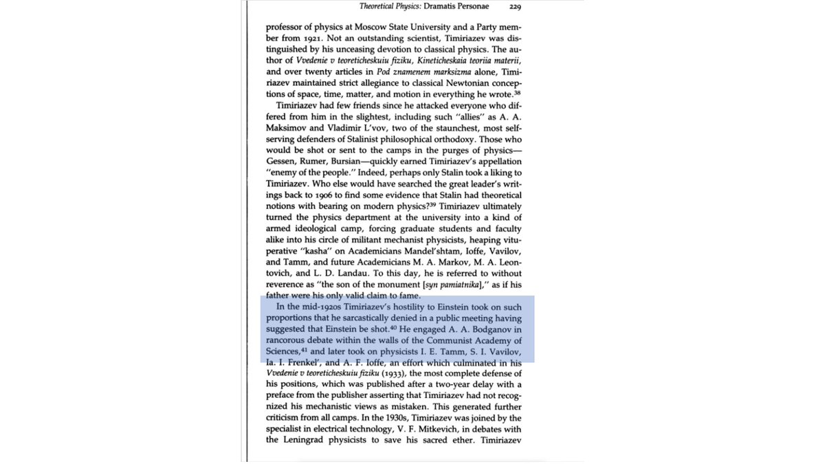 23/n Lenin had given enough encouragement to Timiriazev, that he sarcastically denied in a public meeting having suggested that Einstein be shot.Source:Physics and Politics in Revolutionary RussiaBy Paul R. Josephson