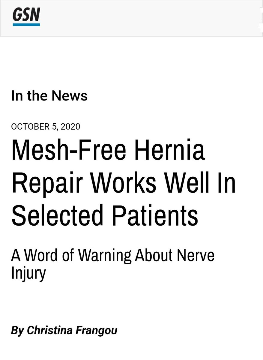 buff.ly/30ZEZM7 Mesh-free hernia repair works well in selected patients.

#HerniaSurgery #SoMe4Surgery #GroinHernia <a href="/gensurgnews/">General Surgery News</a> <a href="/Herniadoc/">Dr. Shirin Towfigh</a>