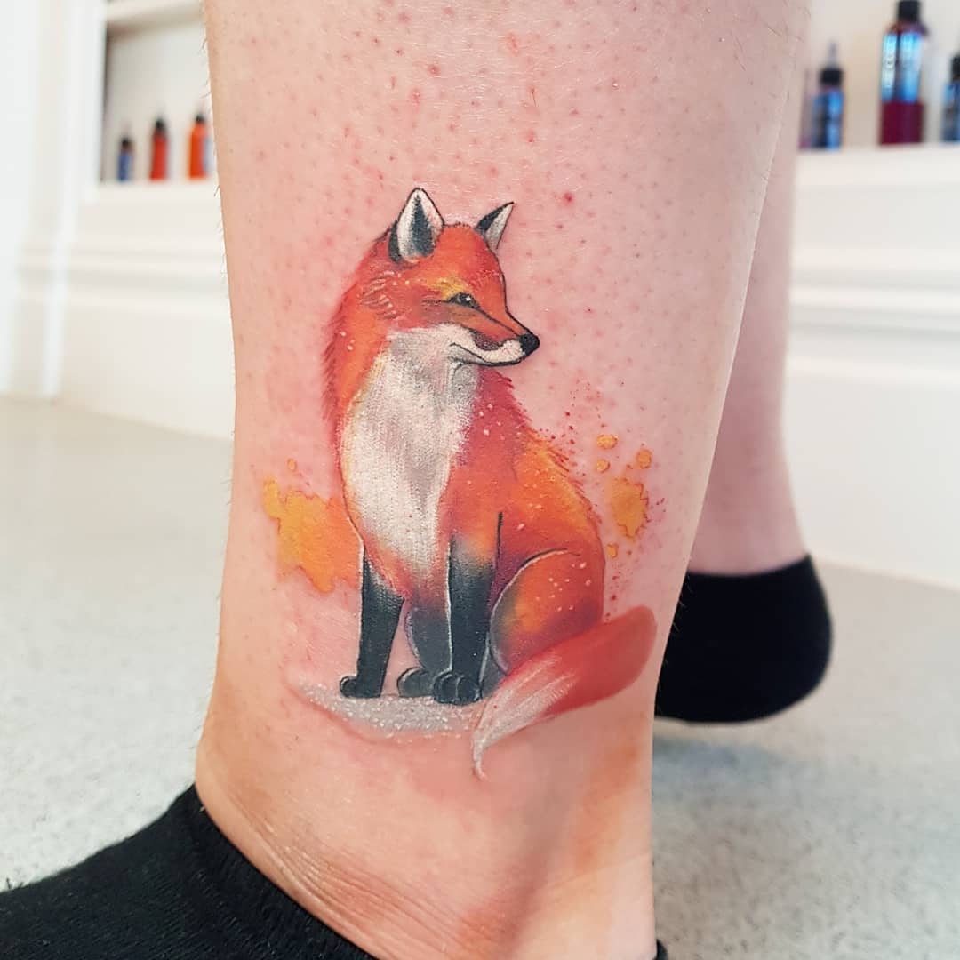 Watercolor Fox Tattoo on Thigh  Best Tattoo Ideas Gallery