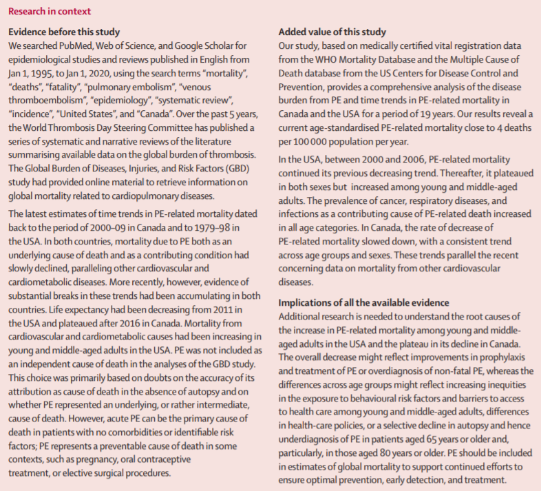 LancetRespirMed's tweet photo. It's #WorldThrombosisDay — read NEW Research from Stefano Barco &amp; colleagues on age-sex specific #pulmonary #embolism-related mortality in the USA and Canada, 2000–18

https://t.co/8DBpIoC0uZ https://t.co/UFGrIVjl2N