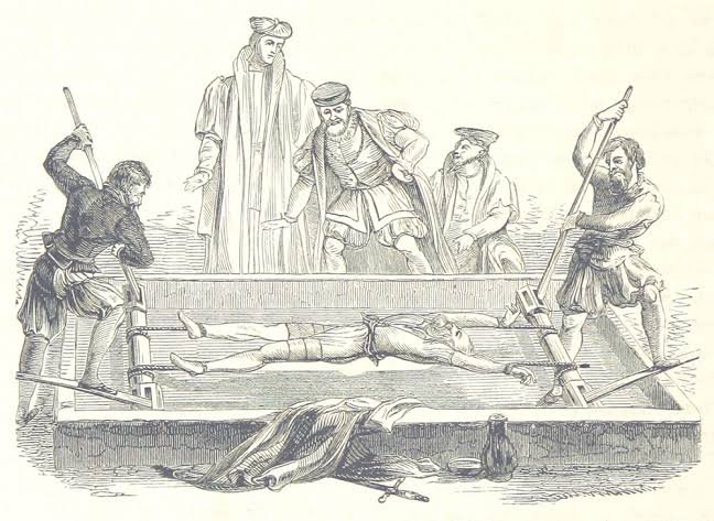 The RackThe rack consisted of a table, fitted with straps for all four limbs, which were systematically pulled in opposite directions in order to literally stretch victims until their bodies gave out.