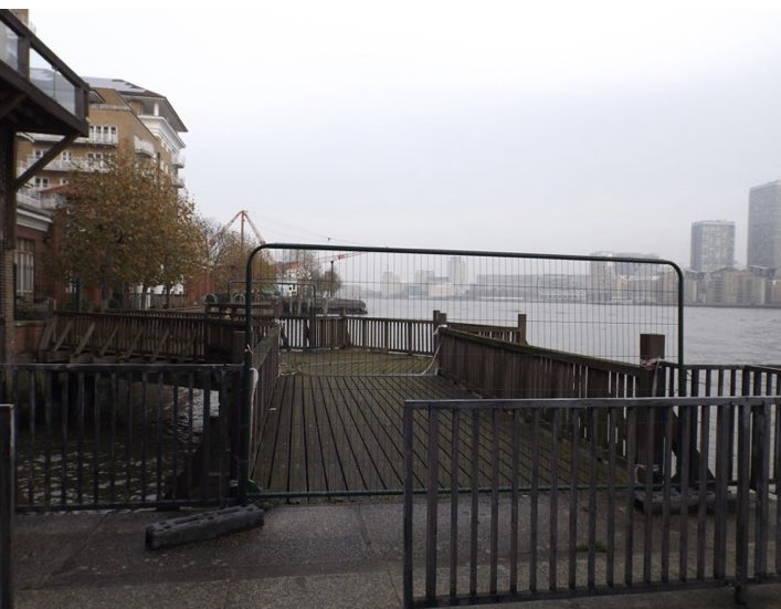 NickDBJ69's tweet photo. ThamesFootpath at OdessaWharf has been closed for too long. At last the way to reopening it is there. The Council now own the land and funding for a replacement jetty is approved. Buying replacement timber begins soon. Re-opening expected in 18months time. #se16 #thamesfootpath https://t.co/imdq3cwyC3