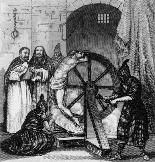 Catherine WheelIn this device, the tourture-ee in question would have their limbs tied to the spokes of a giant wheel, which would rotate until the bones broke.The wheel would be placed up in the air, so the victim could have their severed limbs eaten by the birds.