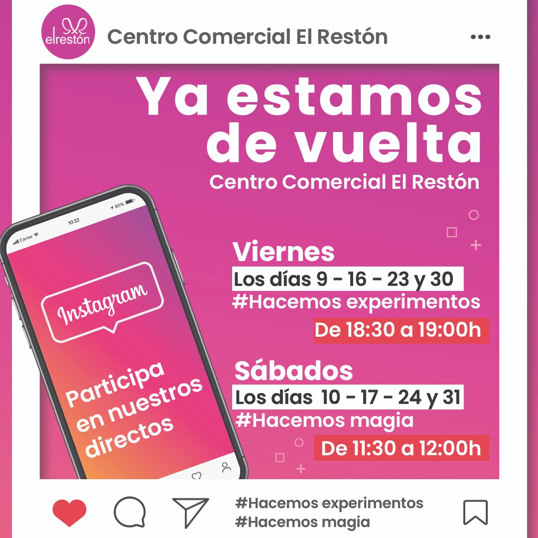 Este fin de semana seguimos con nuestros directos a través de recuerda <a href="/ccelreston/">Centro Comercial El Restón</a> en IG. Viernes, 16 👇
1️⃣ Necesitas: 1 plato hondo, pimienta negra, jabón, agua
2️⃣ 1 bote de cristal, miel, jabón de lavavajillas verde, aceite de oliva, agua, colorante alimentario (rojo o morado)