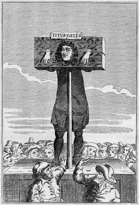 The pilloryIt was not fatal. A pillory is a­ set of two parallel wooden boards clasped together, with holes for the neck and wrists. When opened, the victim places his or her head and arms through the holes. Then the pillory is closed, and the victim can't possibly escape