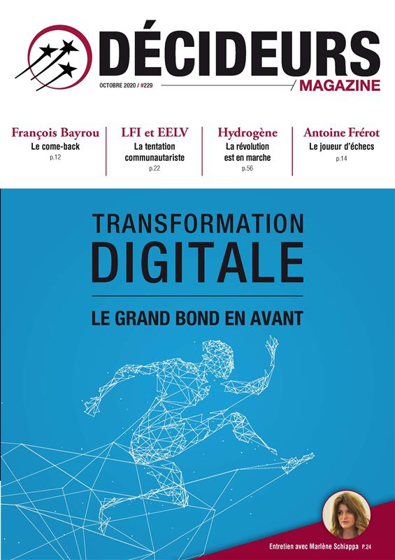 ➡️Et voici la couverture du n°229 de <a href="/MagDecideurs/">Décideurs Magazine</a>. Au menu : transformation digitale et crise sanitaire, interviews de 3 membres du gouvernement, mariage Veolia-Suez, concentration des banques espagnoles, plan hydrogène et bien d'autres choses encore ! 😉