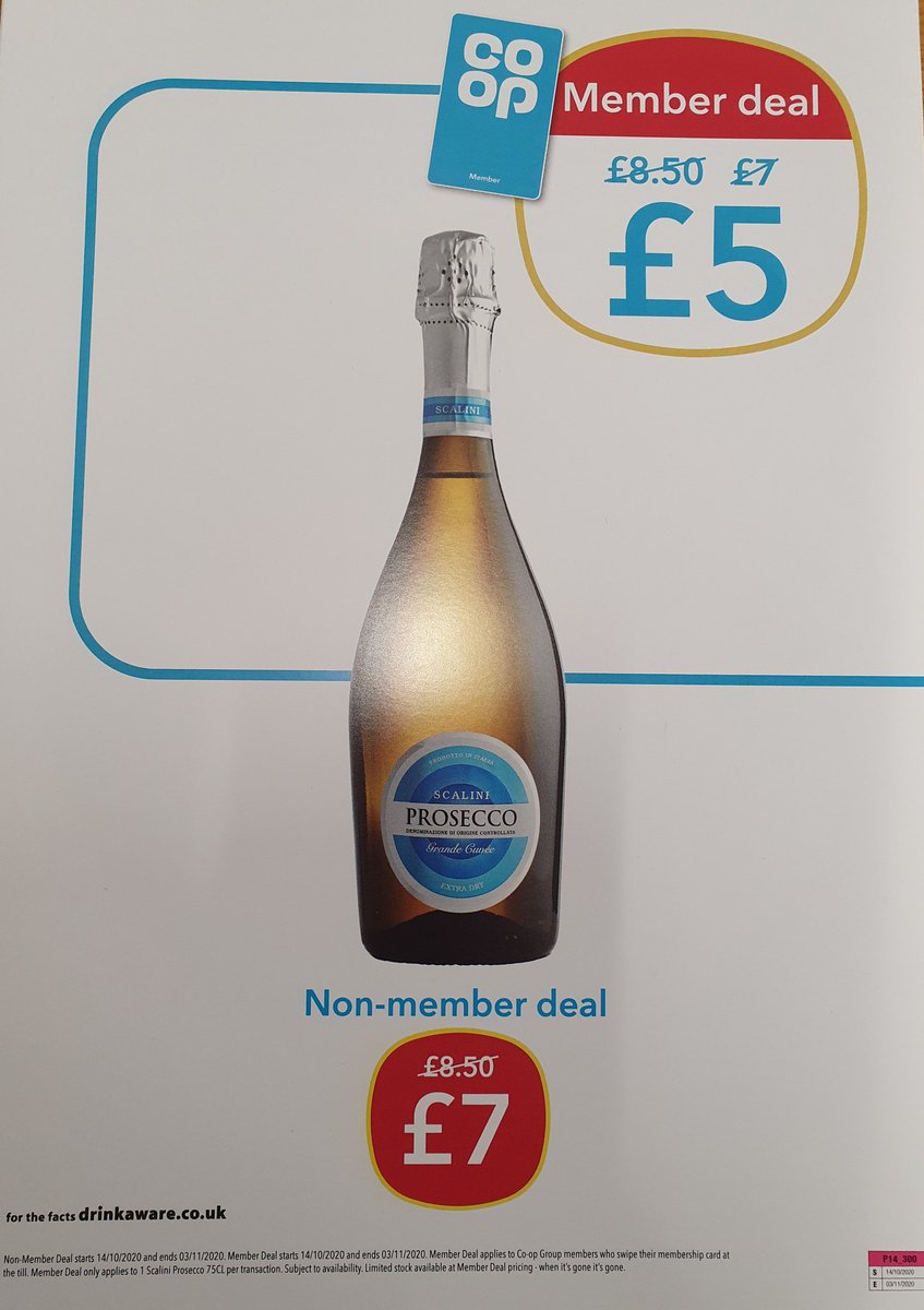Kat14090825's tweet photo. Scalini prosecco for just £5.00!!! 
🥂🍾

Now that's a deal worth shouting about! 📢
Offer available 14/10/20 - 03/11/20.

Pop in store to become a member today. @ColinHayward20 @coopuk @coopukcolleague https://t.co/OXRfeyQoM7