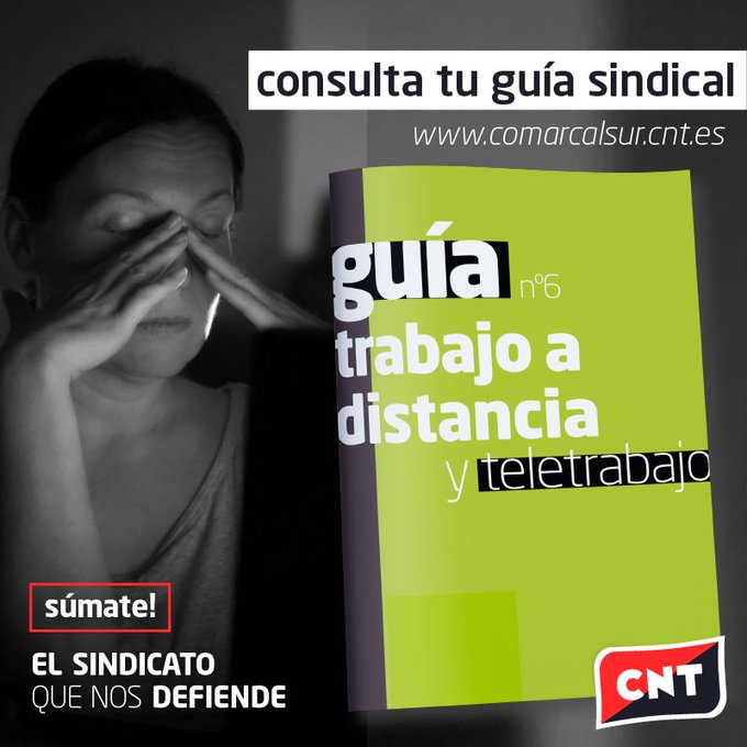 TRABAJO A DISTANCIA | Hoy entra en vigor la Ley del teletrabajo.

Desde <a href="/CNT_Villaverde/">CNT Comarcal Sur Madrid</a> han preparado una guía sindical.

👇 Consulta y descarga: comarcalsur.cnt.es/wp-content/upl…