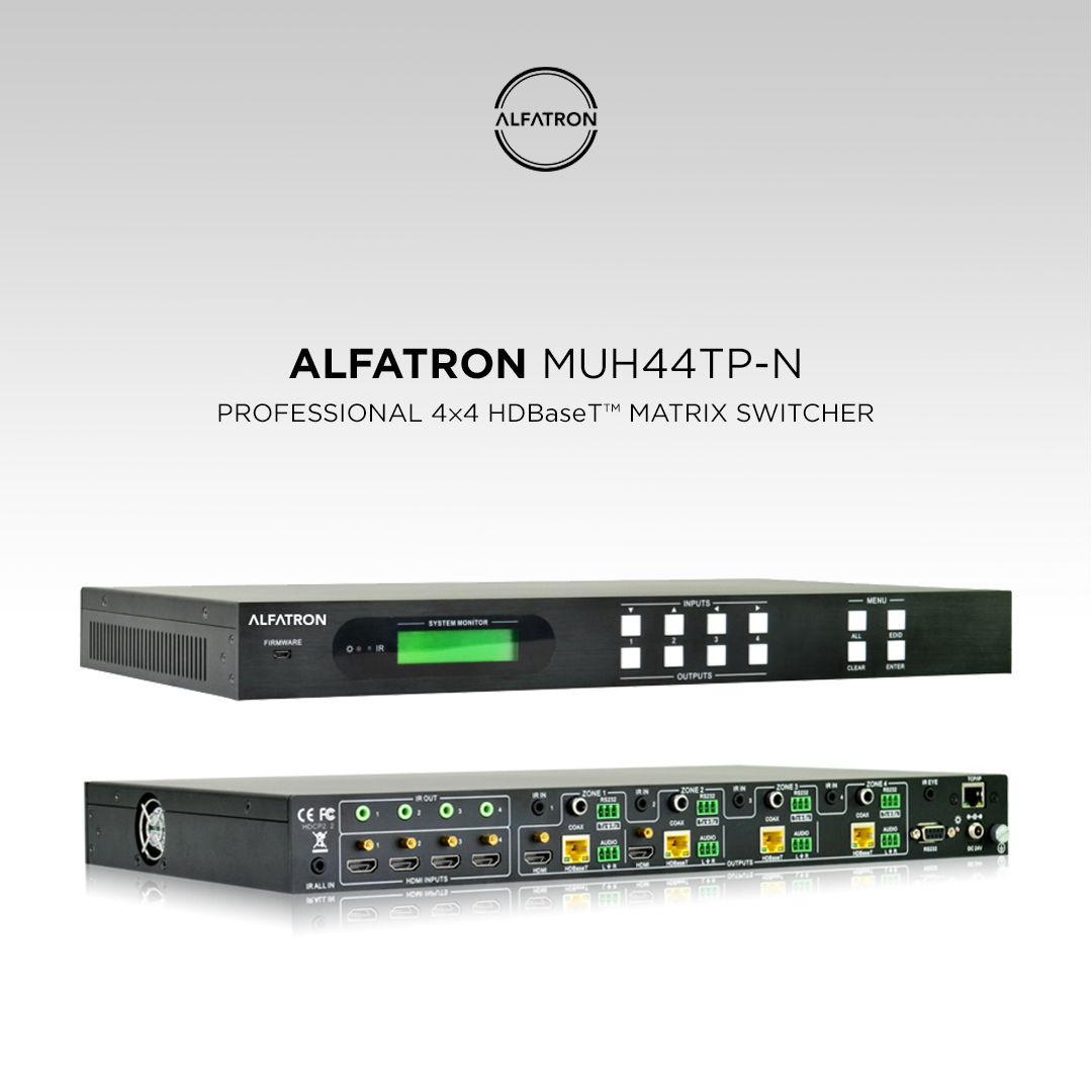 AlfatronElec's tweet image. The Alfatron MUH44TP-N is a professional 4x4 HDBaseT Matrix Switcher that accommodates 4 HDMI IN (4K signal at max), 4 auxiliary audio IN, 4 IR IN.

For more information:
alfatronelectronics.com/product/alf-mu…

#Alfatron
#MatrixSwitcher
#HDBaseT