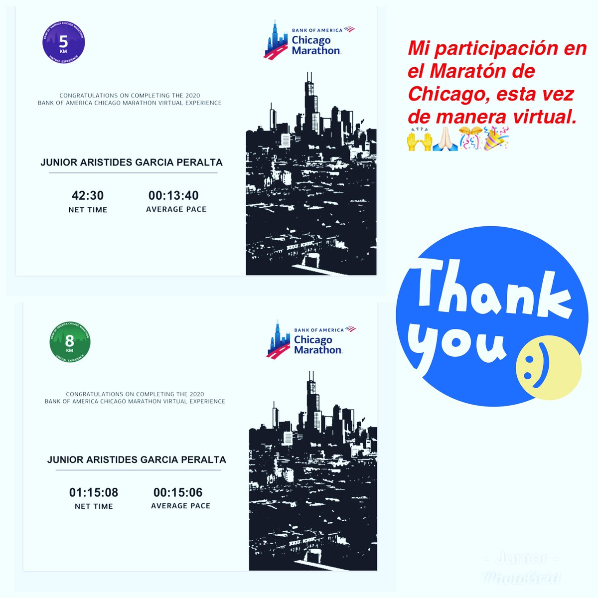 JuniorGP2085's tweet photo. Mi participación en el maratón de Chicago virtual🙌🙏🏻 https://t.co/eKqV1624Rp
