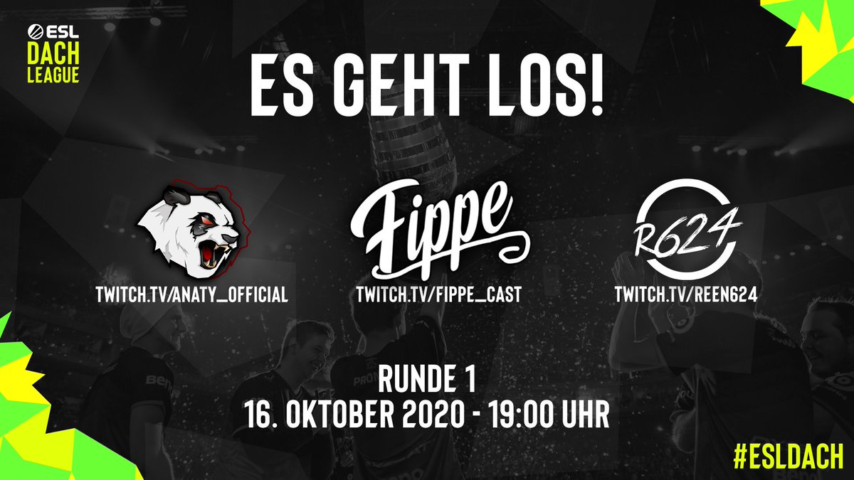 Macht euch bereit #CSGO Community: Die ESL DACH League geht live! 🔥

Schaut die 1.Runde live bei
📺 <a href="/anaty_official/">ANATY Productions</a> ➡ twitch.tv/anaty_official
📺 <a href="/reen624/">René "reen624" W.</a> ➡ twitch.tv/reen624
📺 <a href="/fippe1999/">Fippe</a> ➡ twitch.tv/fippe_cast

Genießt die Show! 🍿 #ESLDACH