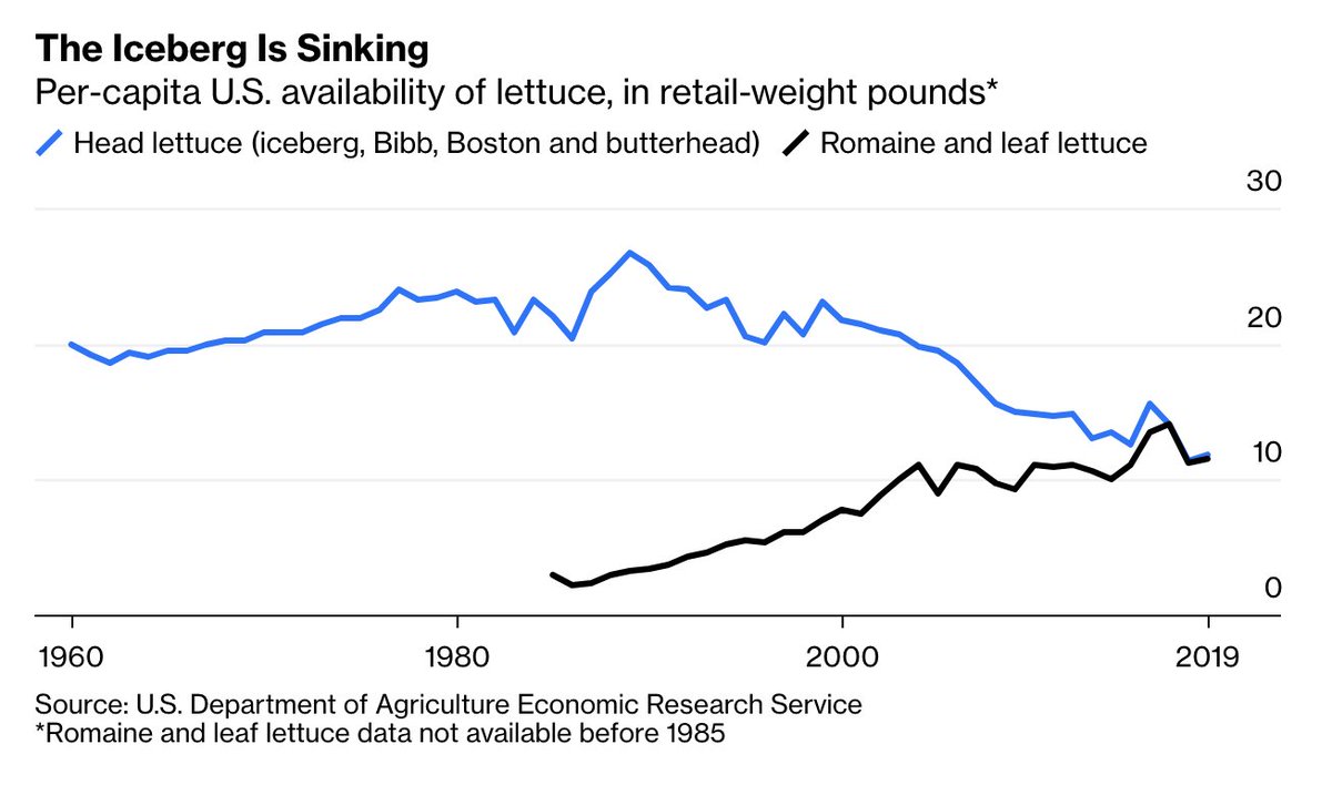 It’s been quite the comedown over the past three decades for America’s iceberg lettuce, introduced by seed purveyor W. Atlee Burpee & Co in 1894.So how did the so-called “polyester of greens” fall out of favor?  https://trib.al/4iwpnC2 