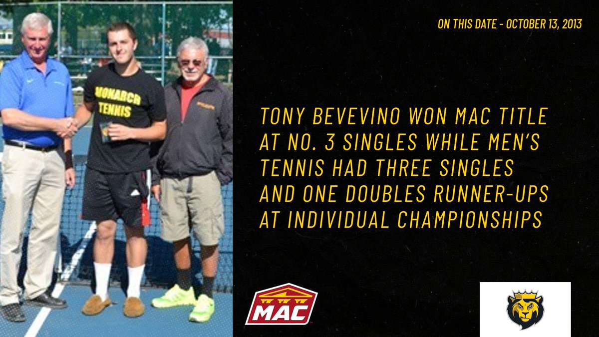 King's College Monarchs (@kingsmonarchs) on Twitter photo ON THIS DATE | <a href="/KC_10s/">King's College Tennis</a> wrapped up a very successful weekend as Tony Bevevino took home the title at No. 3 singles by beating a pair of Colonels at #MACchamps! Check out who else played well on the weekend and made it to the Championship round kingscollegeathletics.com/news/2013/10/1⦠ON THIS DATE | <a href="/KC_10s/">King's College Tennis</a> wrapped up a very successful weekend as Tony Bevevino took home the title at No. 3 singles by beating a pair of Colonels at #MACchamps! Check out who else played well on the weekend and made it to the Championship round kingscollegeathletics.com/news/2013/10/1ā¦