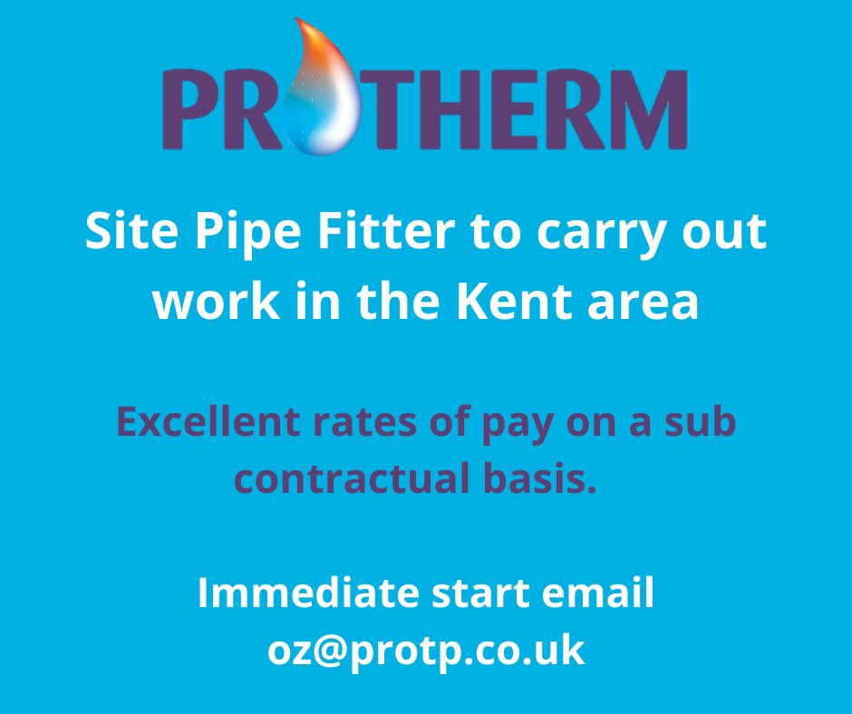 Gas Safe Engineer or Site Pipe Fitter looking for installation work in the Kent region.

Excellent rates of pay for the right person on a sub-contractual basis.

Please apply at oz@protp.co.uk 

#gassafeengineer