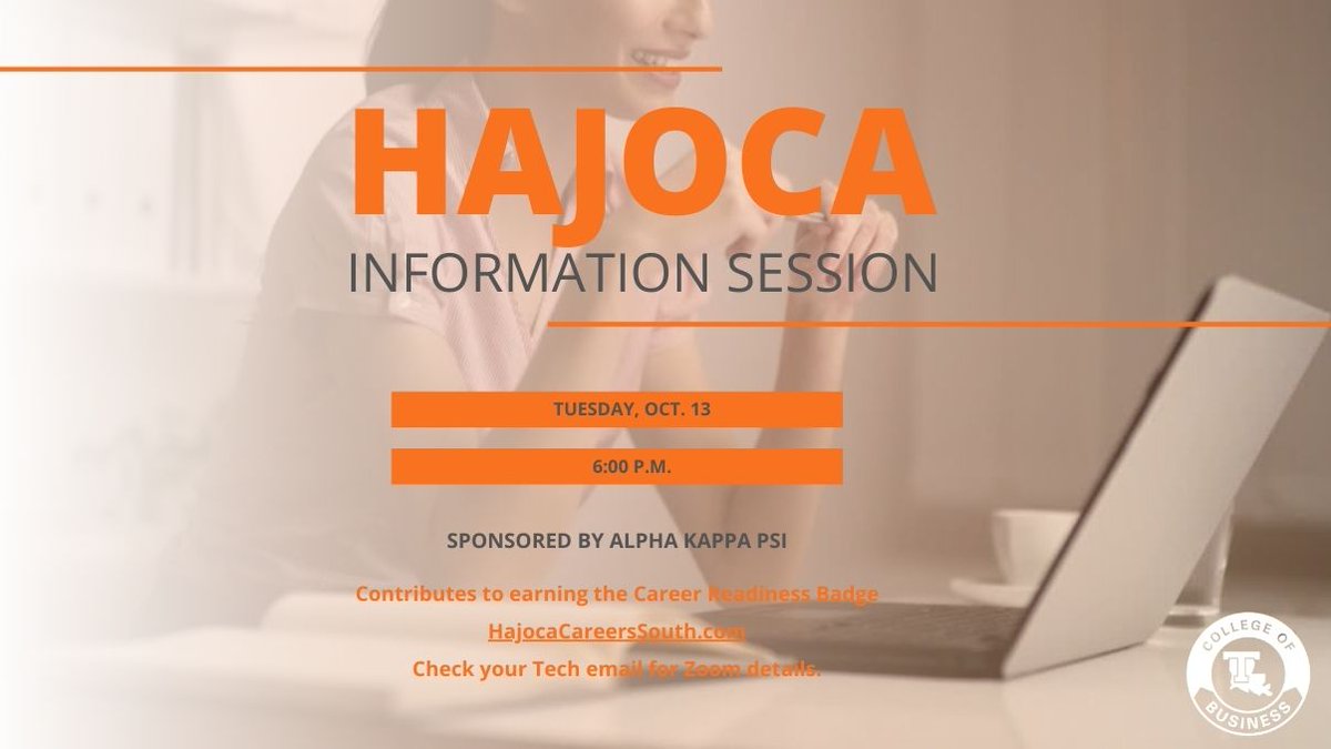 We have two career readiness events for students tonight at 6 p.m.!

1⃣ Tech's chapter of <a href="/NABAInc/">NABA Inc.</a> will host accounting alumna Brianna Moore, '16, to discuss her work with <a href="/PwC/">PwC</a> &amp; job opportunities.

2⃣ <a href="/LaTechAKPsi/">Louisiana Tech AKPsi</a> will host an info session with representatives from Hajoca.