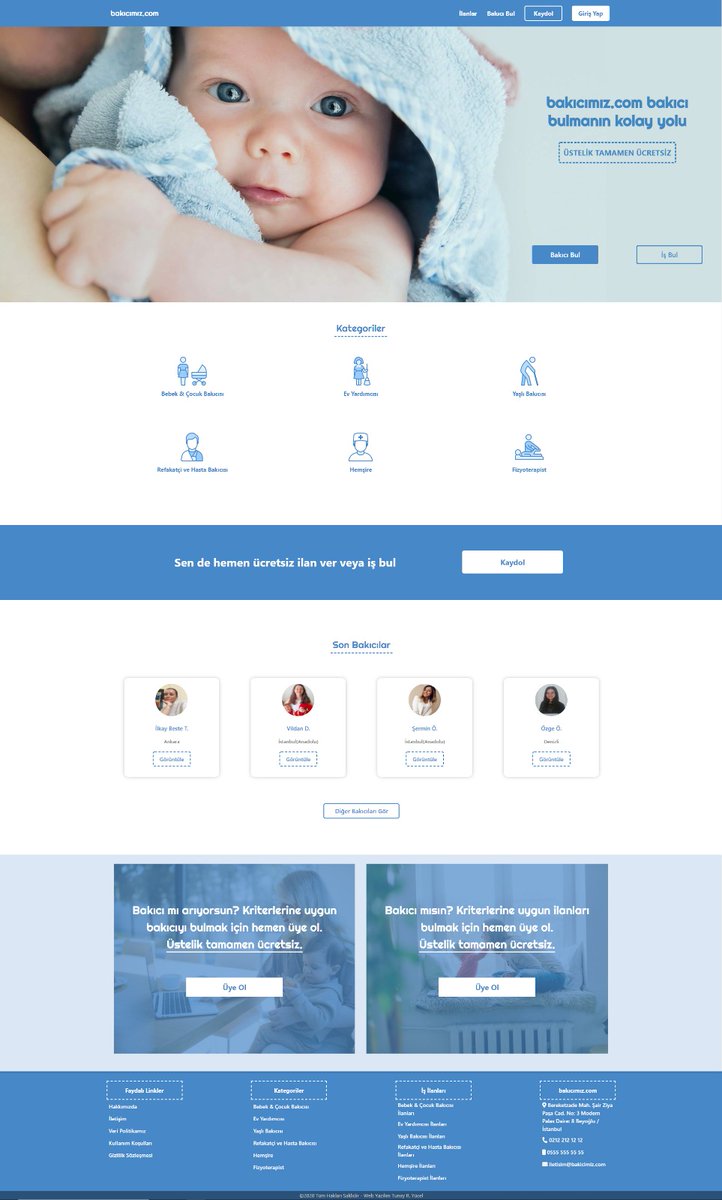 Bakıcımız web sitesi çalışması. Daha fazlası ve iletişim için tunayyucel.com
.
.
#web #webyazılım #webyazilim #webtasarim #webtasarım #webajans #tunayyucelcom #tryyazilim #istanbul #tasarım #tasarim #yazilim #yazılım #Website