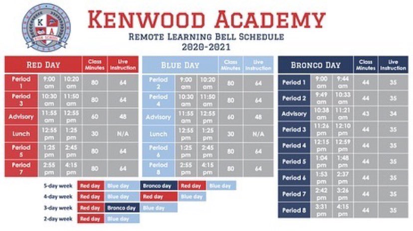 BroncoSociety's tweet photo. 🗣Hey #VirtualBroncos The new #BlockSchedule starts today! Red Day is 1st, 3rd, Advisory, lunch, 5th & 7th. So #KeepItOdd #RedRedRed #iSeeRed https://t.co/QYb5kQ3xMY
