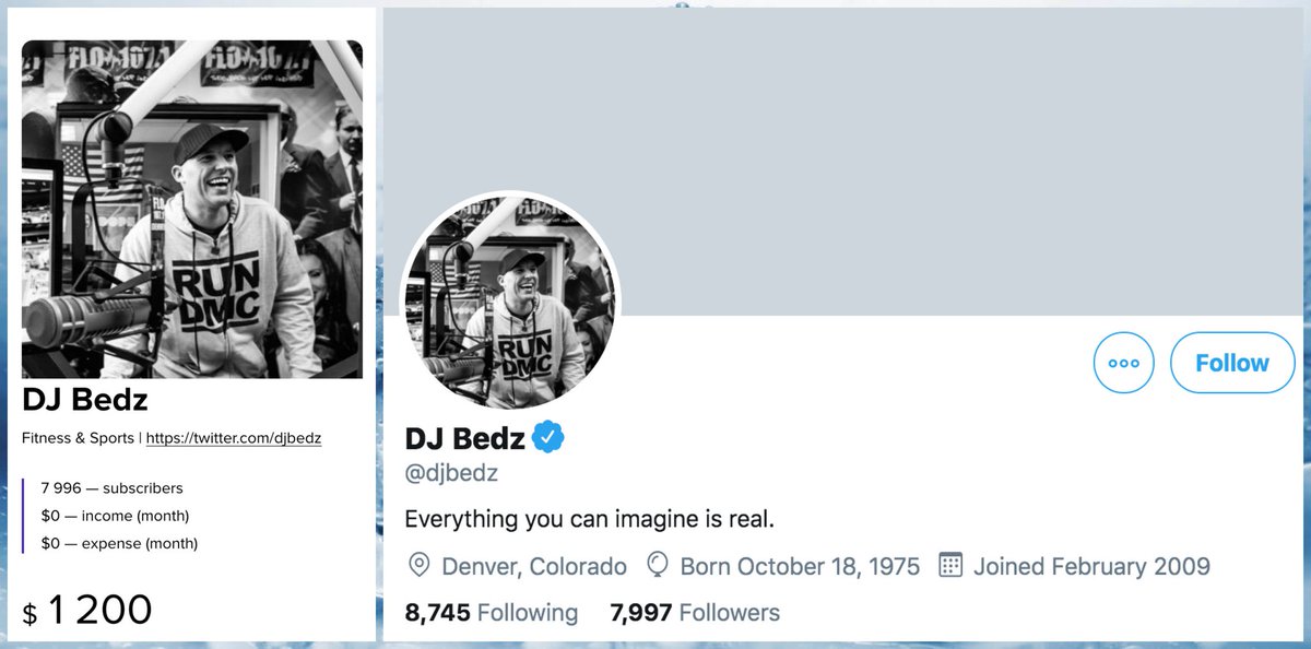 In other news, a verified account listed for sale on accts-market(dot)com ( @djbedz, permanent ID 20971531) appears to have been reborn as a cryptocurrency spammer.