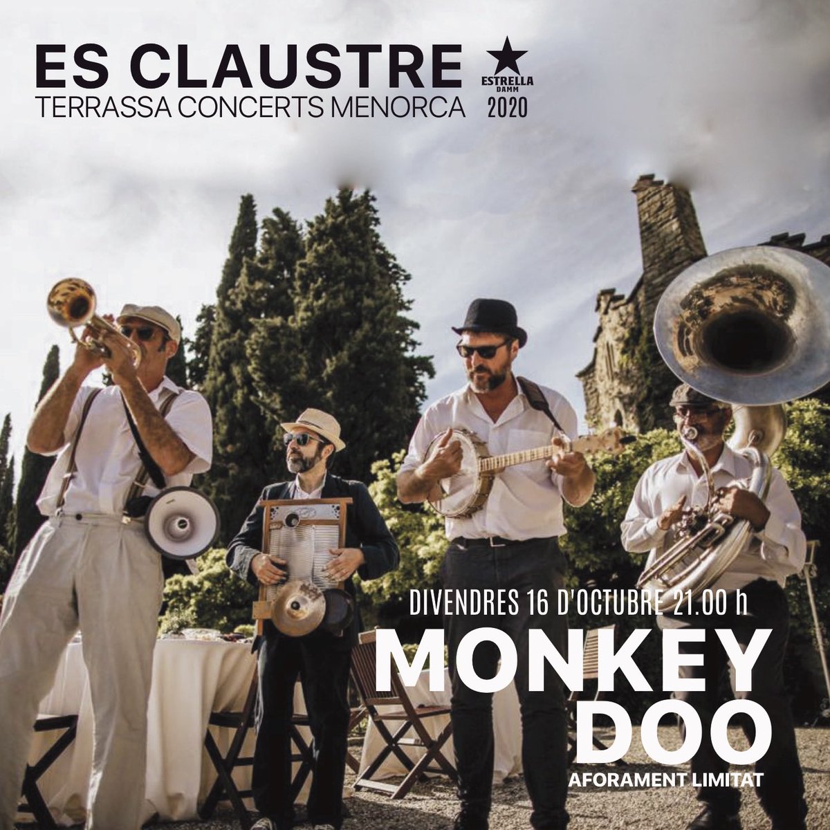 DIVENDRES 16 d’octubre 🎶👞🐒SWING a #EsClaustre amb <a href="/monkeydoo_es/">MonkeyDoo SwingBand</a> Néstor, Sergio, Dídac i Joan ens faran recordar el bouncing que portem a dins el proper divendres al Claustre. T’esperem 💛 #swing #lindyhop #balboa #menorca