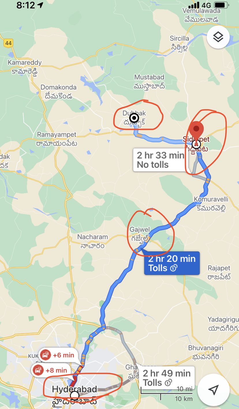 Distance Between Hyderabad And Siddipet تويتر \ Ap Jithender Reddy على تويتر: "On Way To #Dubbaka From Hyderabad,  The Underdevelopment Of Dubbaka Is Clearly Visible. Four Lane, Wide Clean  Roads From Hyd To Siddipet Via Gajwel. And