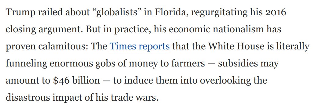 5) This time Trump is the incumbent with a record to defend. He's been judged a disastrous failure on the election's central issue.And his trade wars have been so disastrous that the White House is shoveling billions in bailout money to farmers: https://www.washingtonpost.com/opinions/2020/10/13/trump-admits-it-intervention-he-desperately-needs-isnt-going-come/