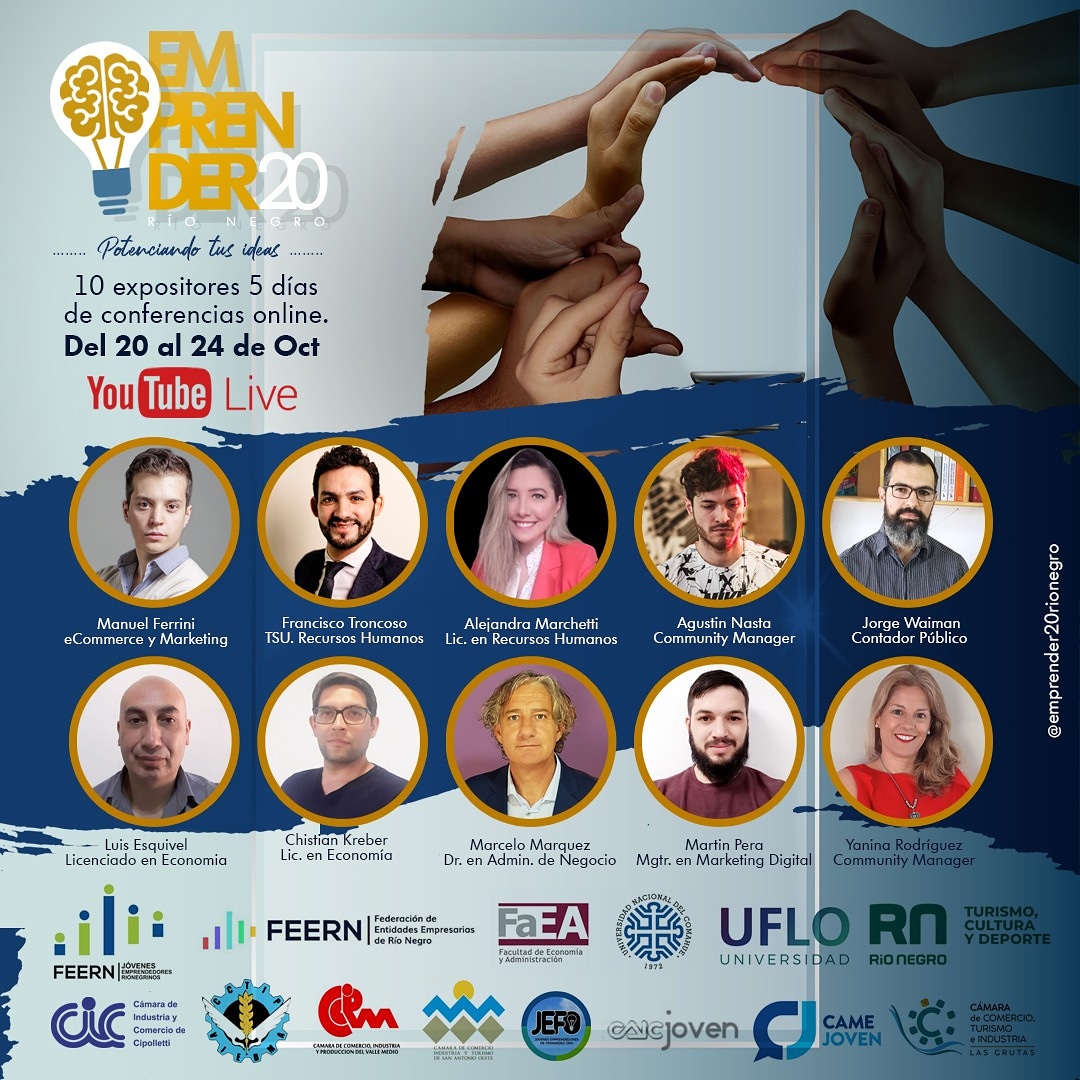 Del 20 al 24 de octubre presentamos Emprender 20 Rio Negro!
Expositores de toda la provincia nos van a compartir herramientas especificas para que podamos potenciar nuestras ideas y proyectos.
<a href="/camejoven/">CAME Joven</a> <a href="/feernrionegro/">FEERN</a> #RIONEGRO