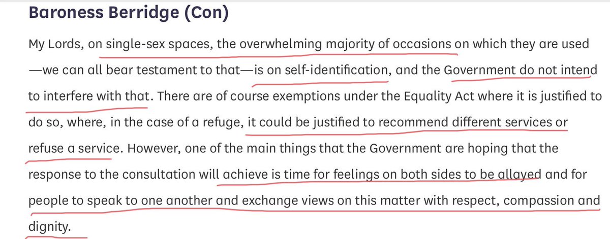 Nope. Baroness Berridge. Are you deliberately sowing confusion here? The whole point of the GRA statement is that SelfID is bad law and bad practice. Single sex spaces disappear if policy is allowed on Self-Identification.