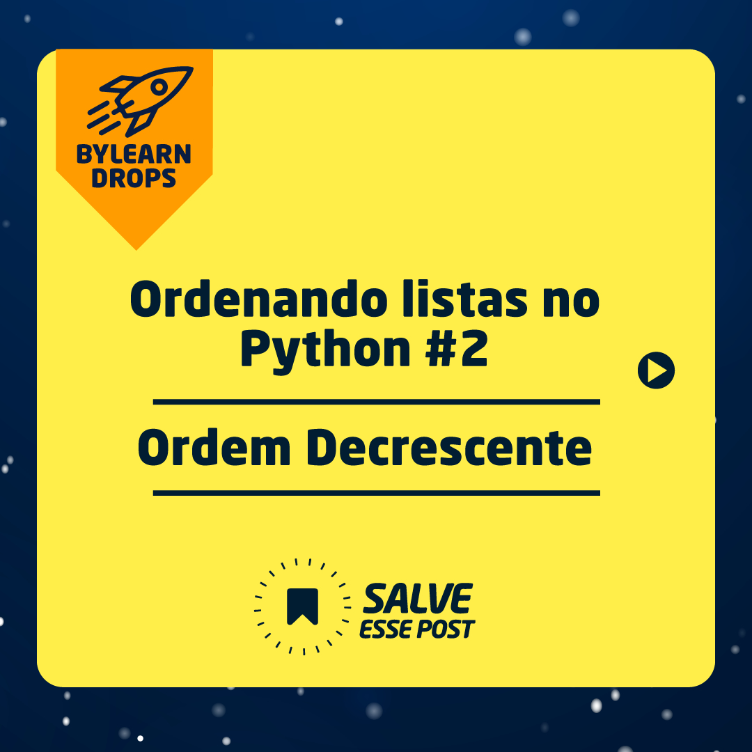 ByLearncursos's tweet image. Fala ByLearner, beleza?
Hoje vou te ensinar a ordenar listas no Python em ordem Decrescente. 🤘
Então passa as imagens para o lado e vem comigo!
#python #programadorpython #programador #desenvolvedor #desenvolvedordesistemas #tecnologia