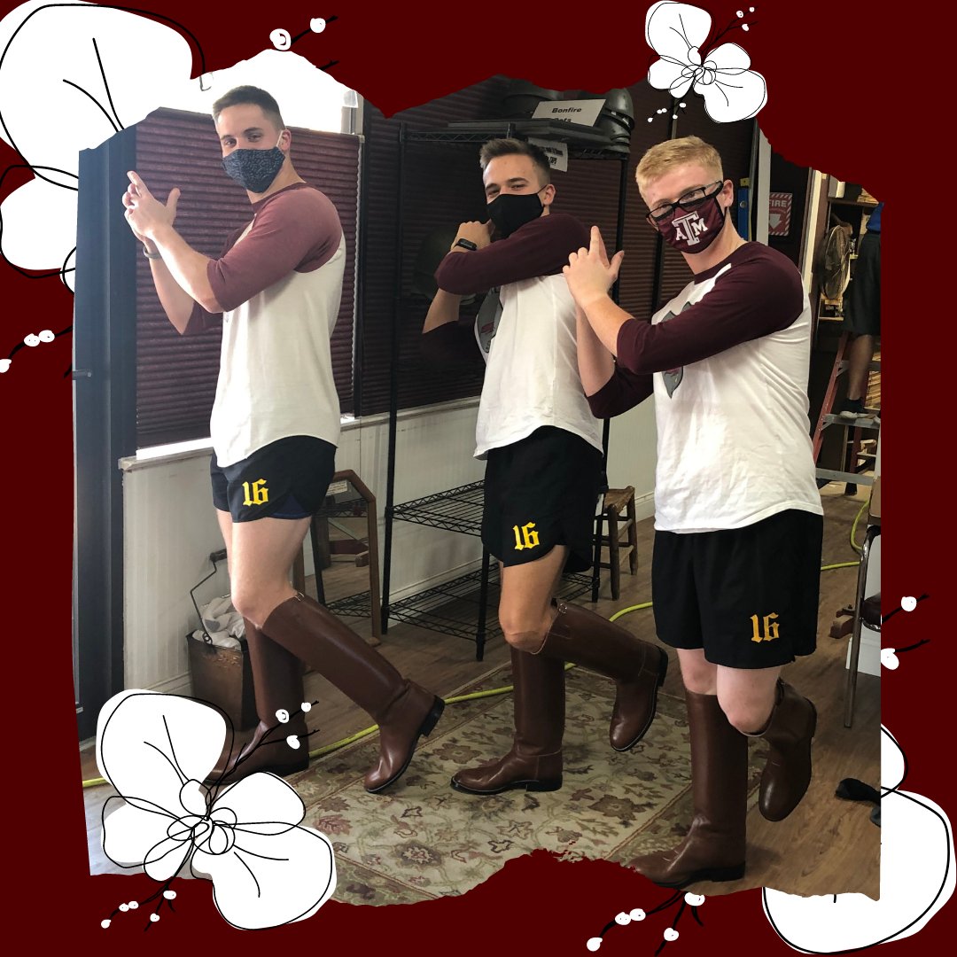 holicks's tweet photo. Three buddies and three pairs of boots! 
Depicted: Connor Lloyd, Josh Sorrells, and Brady Corbitt (Falcon 16)
#holicksboots #boottryon #aggieland #collegestation https://t.co/nzbtZuCt24