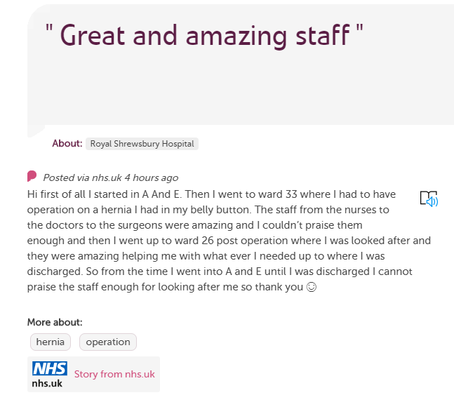 Fantastic feedback received via @careopinion today! @SaTHEmergencyD1 @sathNHS #TalkToUsTuesday #PatientExperience