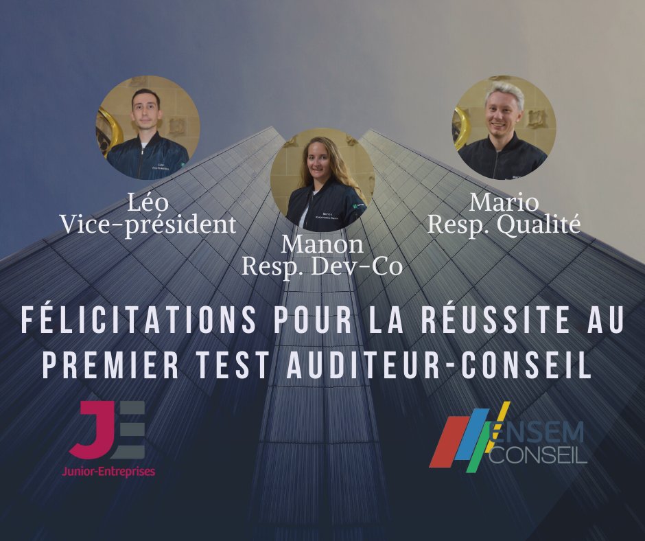 Félicitations à Manon, Léo et Mario pour leur réussite lors de la première épreuve du TAC ! 
Nous espérons aussi les voir sélectionnés lors de la deuxième épreuve.
#WeAreJE