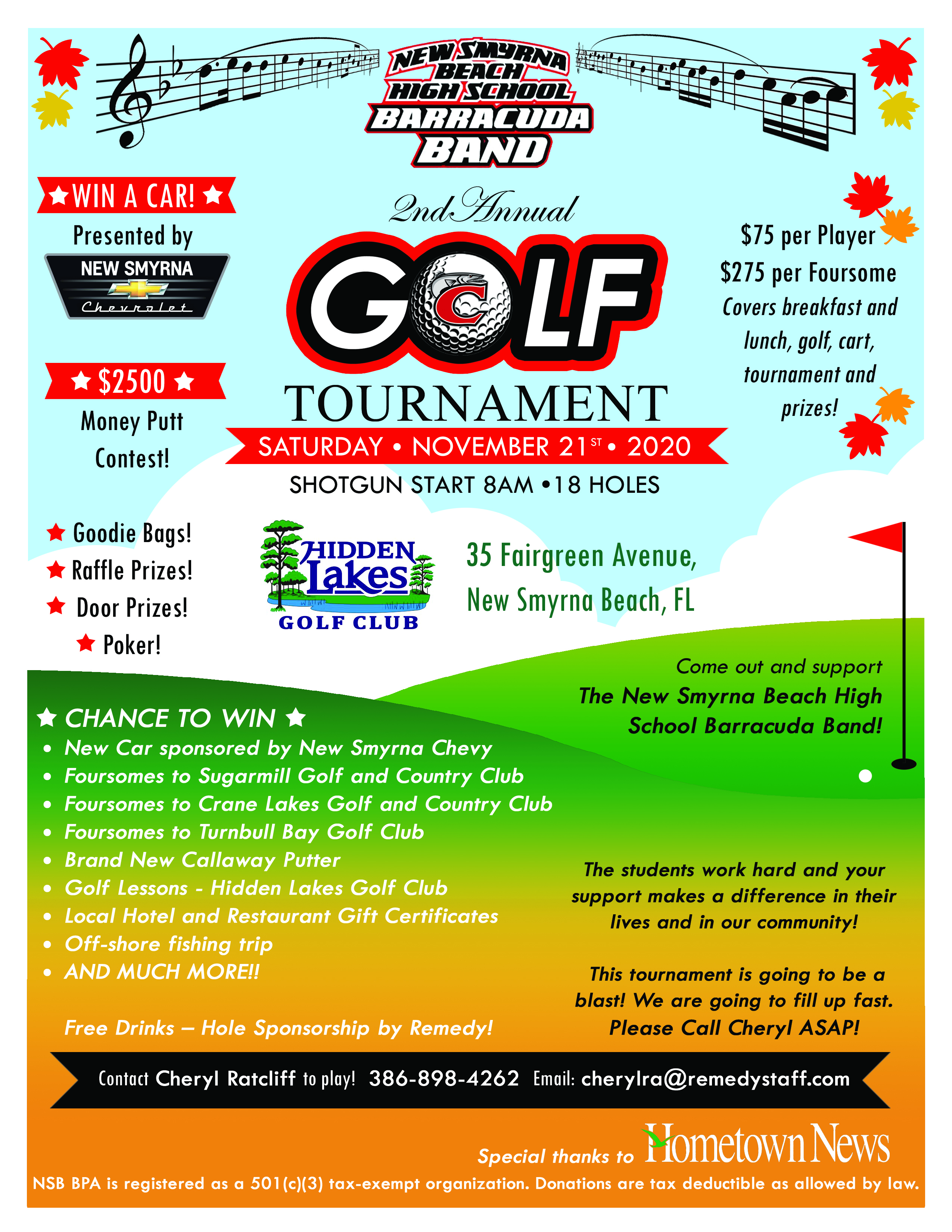 City Of New Smyrna Beach The Nsbhscudaband 2nd Annual Golf Tournament Returns Nov 2 Enjoy Great Company Delicious Food Excellent Music Wonderful Prizes And Golf In Support Of Our High