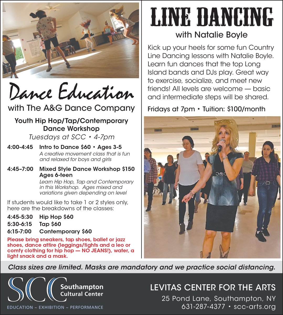 Sometimes, you just need to dance!  Join us at the SCC, we have options for all ages.

Reminder: class sizes are limited. Masks are mandatory and we practice social distancing.