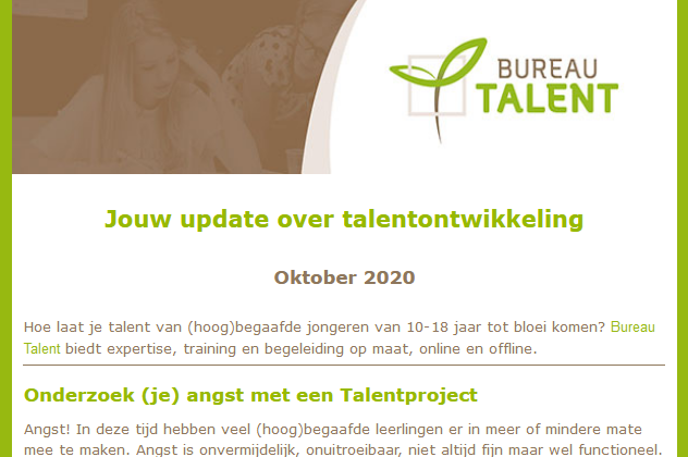 BureauTalent's tweet photo. Deze maand in onze nieuwsbrief: Hoe ga jij om met (corona)angst? Lees het op https://t.co/Adh0Rwj4Pb

Wil je onze nieuwsbrief ook ontvangen? Schrijf je in op https://t.co/d3YTz6ckN7.

#hoogbegaafd #talent #onderwijs https://t.co/dSWDpbu62N