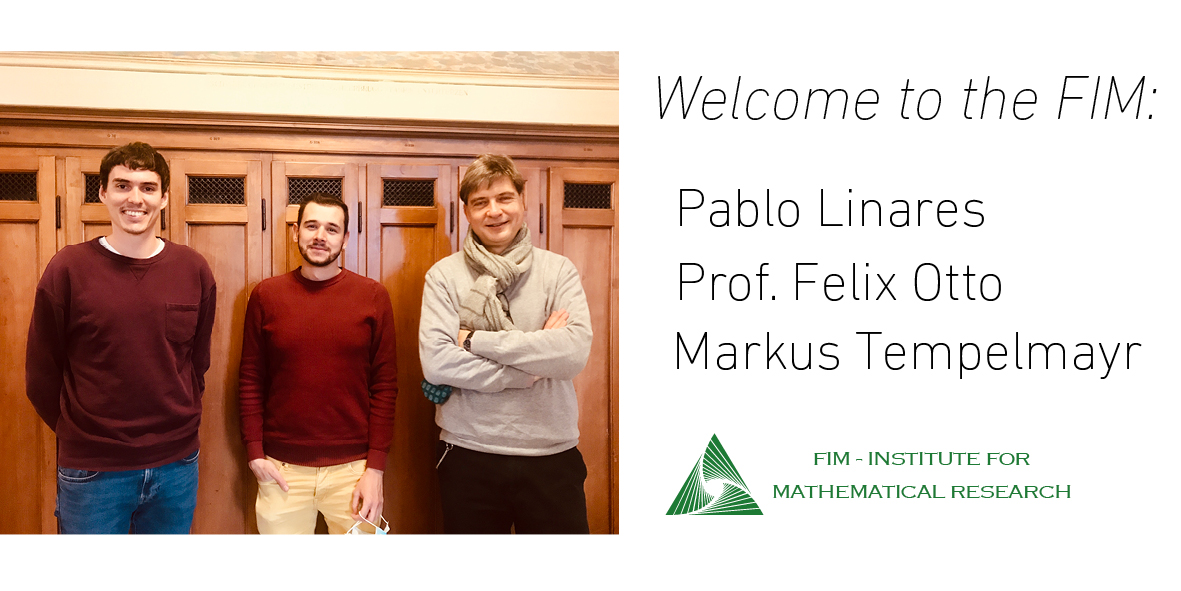 eth_math's tweet photo. Yesterday the FIM warmly welcomed Prof. Felix Otto together with two of his phd students, Pablo Linares and Markus Tempelmayr, from @mpiMathSci. Prof. Otto will deliver a Nachdiplom lecture, and they will all stay at the FIM until the end of the semester. #MATH_FIM https://t.co/JCK7hUFBRG