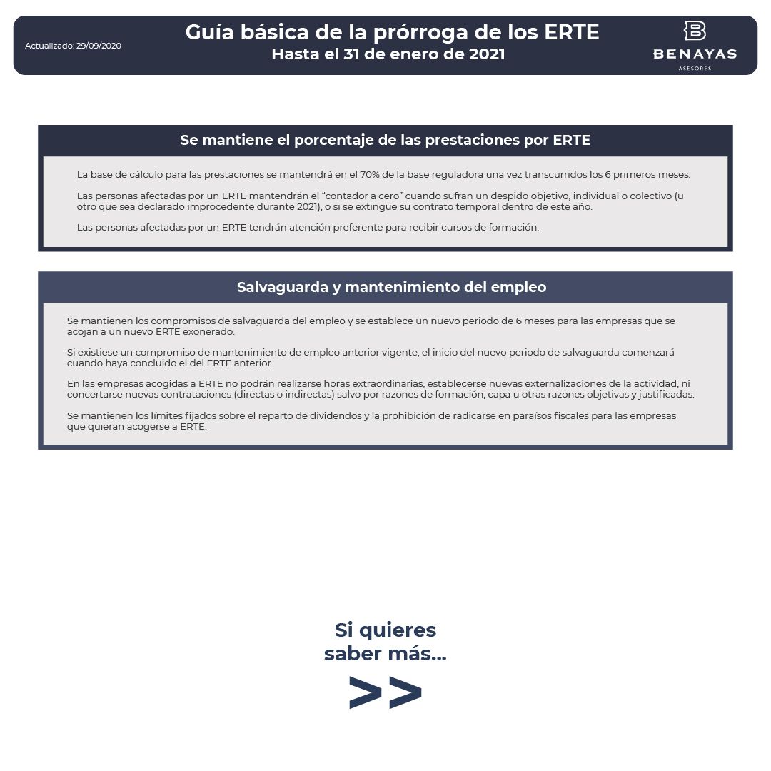 benayasasesores's tweet photo. 🆕 Como sabes, los #ERTES se han prorrogado hasta el 31 de Enero de 2021. 
✔️ Aquí tienes una #infografía con una #guía básica de esta prórroga de los ERTES. ¡Te contamos los aspectos más destacados!

Si tienes cualquier duda, ¡llámanos! 

Más info ➡️ https://t.co/runV6Ucd83 https://t.co/uhHTrg3fW8
